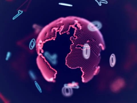 Virtual reality concept: digital planet Earth in binary code. Stock Illustration