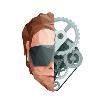 Virtual Reality Concept. Face with Glasses and Gears Stockillustratie