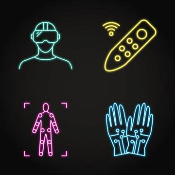 Virtual reality concept icon set in neon line style Stock Illustration