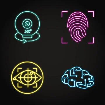 Virtual reality concept icon set in neon line style Stock Illustration