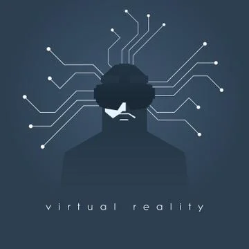 Virtual reality concept illustration with man and headset glasses. Dark Stock Illustration
