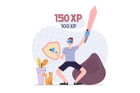 Virtual reality concept in modern flat design for web. Man in VR headset an.. Stock Illustration