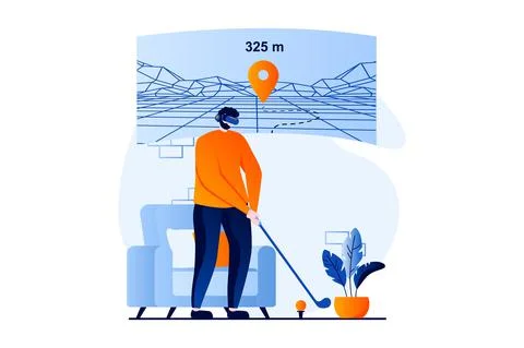 Virtual reality concept with people scene in flat cartoon design. Man in VR Stock Illustration