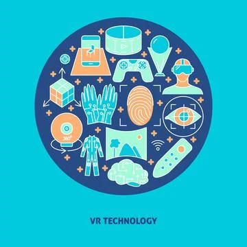 Virtual reality concept poster in colored line style Stock Illustration