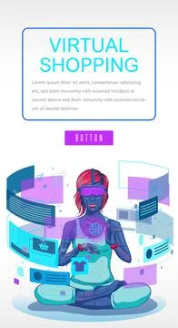 Virtual reality concept Virtual Shopping Flat Illustration Metaverse, can be  Stock Illustration