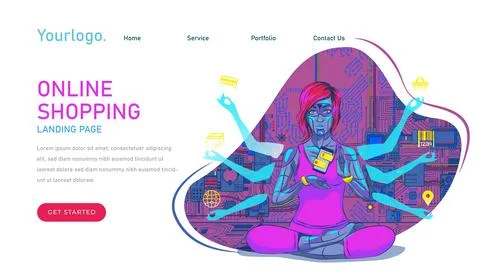 Virtual reality concept Virtual Shopping Flat Illustration Metaverse, can be  Stock Illustration