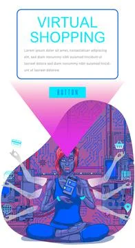 Virtual reality concept Virtual Shopping Flat Illustration Metaverse, can be  Stock Illustration