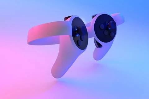 Virtual reality controllers for online and home gaming in neon lights on whit Illustrazione stock