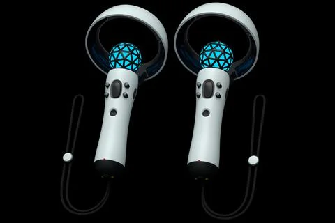 Virtual reality controllers for online and cloud gaming on black background Illustrazione stock