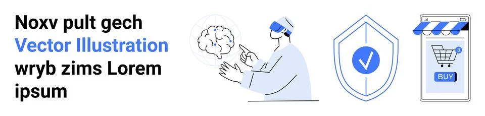 Virtual reality, cybersecurity, digital shopping, e-commerce, technology, and Stock Illustration