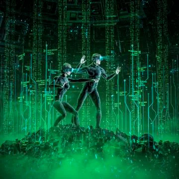 Virtual reality data core explorers Illustrazione stock