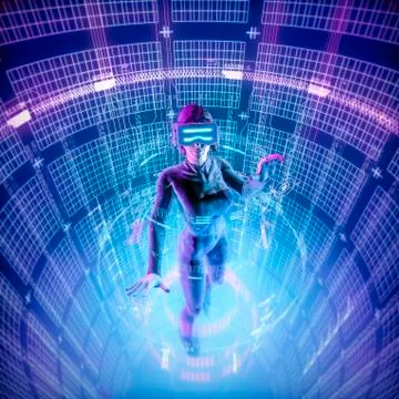 Virtual reality datasphere female user Illustrazione stock