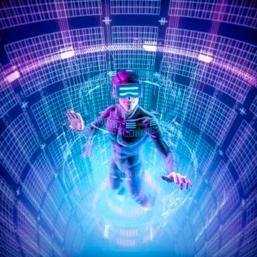 Virtual reality datasphere male user Illustrazione stock