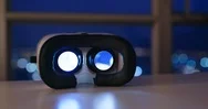 Virtual Reality Device Play Video Inside At Night Stock Footage