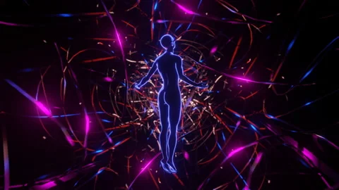 Virtual reality digital technology concept. Woman in VR glasses looks up and Stock Footage 201160643