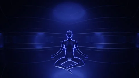 Virtual reality digital technology concept. Human in VR glasses meditating and Stock Footage 201355259