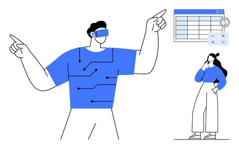 Virtual reality, digital transformation, future technology, data analytics, i 스톡 일러스트