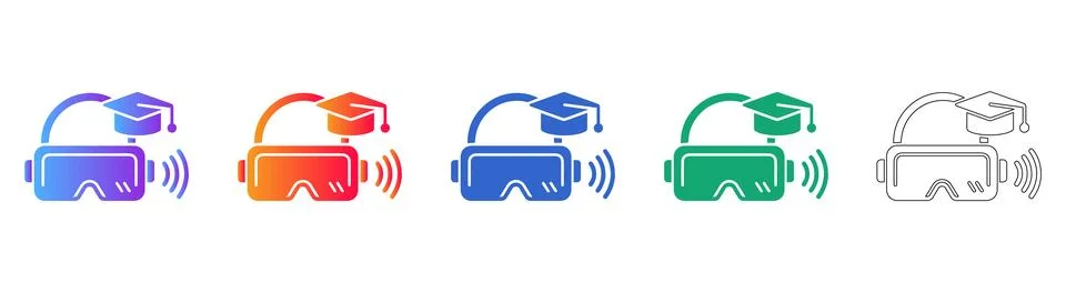Virtual Reality Education Training Icon Set Illustrazione stock