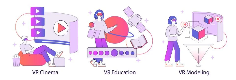 Virtual Reality Experiences Set. Vector illustration Stock Illustration