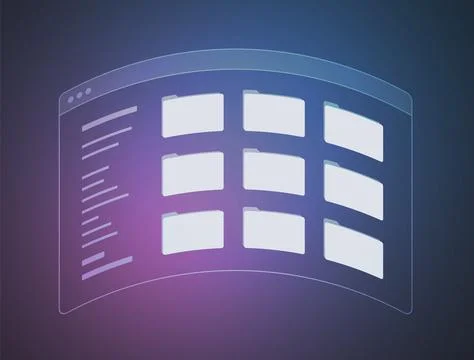Virtual reality file manager with folders and media content. Optimize file Illustrazione stock