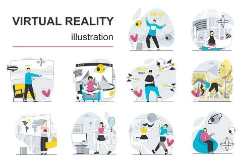 Virtual Reality Flat Illustrations Stock Illustration