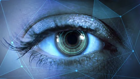 Virtual Reality Futuristic technological scanning of facial recognition and Stock Footage 178399971
