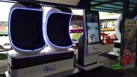 Virtual Reality Game Capsule, Established Shot of Floating Market Lembang Stock Footage 130283441