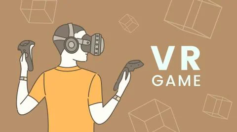 Virtual reality game flat banner Stock Illustration