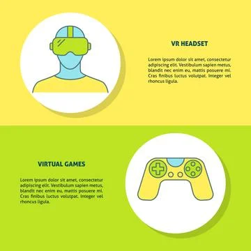 Virtual reality games concept banners in line style Stock Illustration