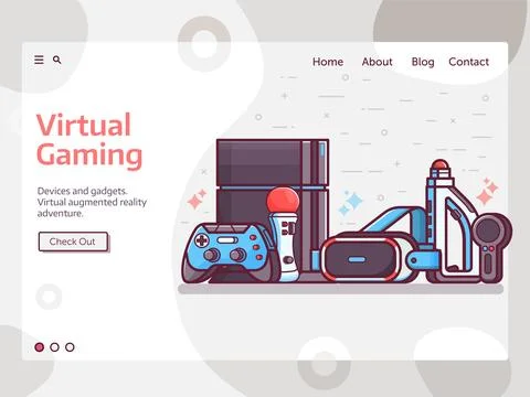 Virtual Reality Gaming Web Banner in Line Art Stock Illustration