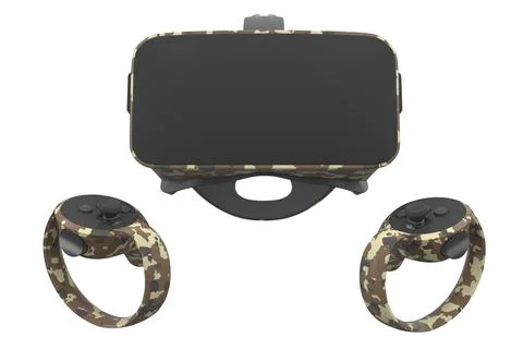 Virtual reality glasses and controllers for online gaming isolated on white Stock Illustration