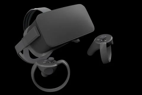 Virtual reality glasses and controllers for online gaming isolated on black Stock Illustration