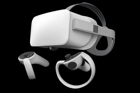 Virtual reality glasses and controllers for online gaming isolated on black Stock Illustration