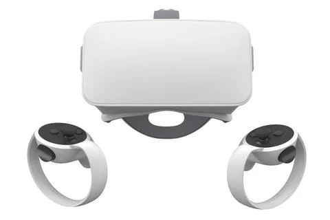 Virtual reality glasses and controllers for online gaming isolated on white Illustrazione stock