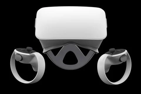 Virtual reality glasses and controllers for online gaming isolated on black Stock Illustration
