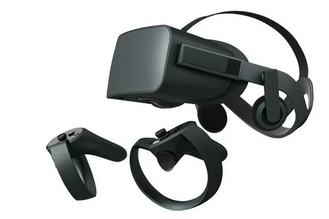 Virtual reality glasses and controllers for online gaming on white background Stock Illustration