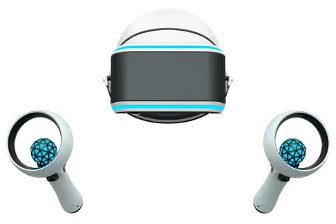 Virtual reality glasses and controllers for online gaming on white background Stock Illustration