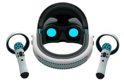 Virtual reality glasses and controllers for online gaming on white background Stock Illustration
