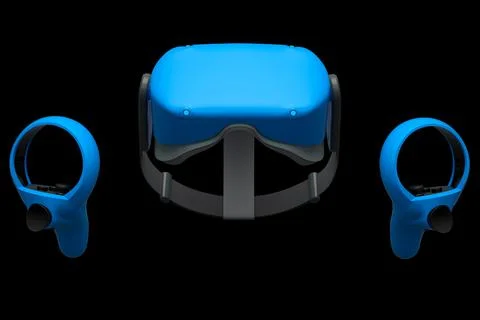 Virtual reality glasses and controllers for online gaming on black background Illustrazione stock