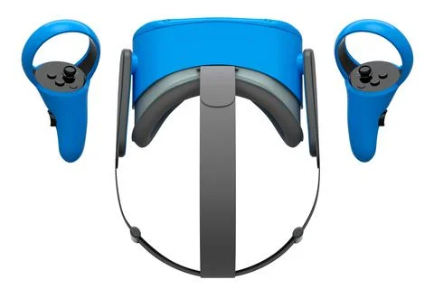 Virtual reality glasses and controllers for online gaming on white background Stock Illustration