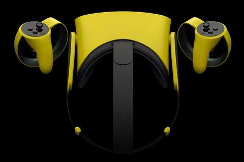 Virtual reality glasses and controllers for online gaming on black background Stock Illustration