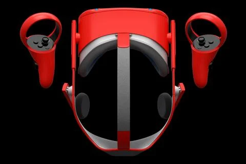 Virtual reality glasses and controllers for online gaming on black background Illustrazione stock