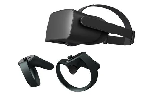 Virtual reality glasses and controllers for online gaming on white background Stock Illustration