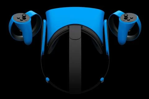 Virtual reality glasses and controllers for online gaming on black background Illustrazione stock
