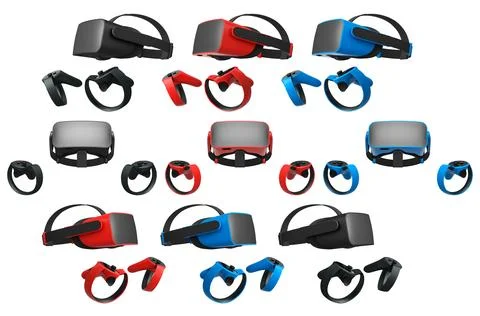 Virtual reality glasses and headset with controllers isolated on white backgr Stock Illustration