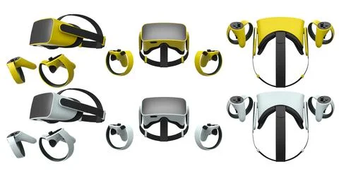 Virtual reality glasses and headset with controllers isolated on white backgr Stock Illustration