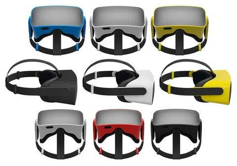 Virtual reality glasses and headset isolated on white background with clippin Illustrazione stock