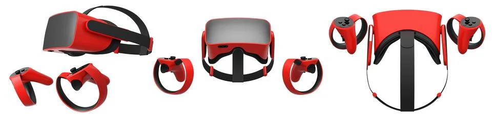 Virtual reality glasses and headset with controllers isolated on white backgr Stock Illustration