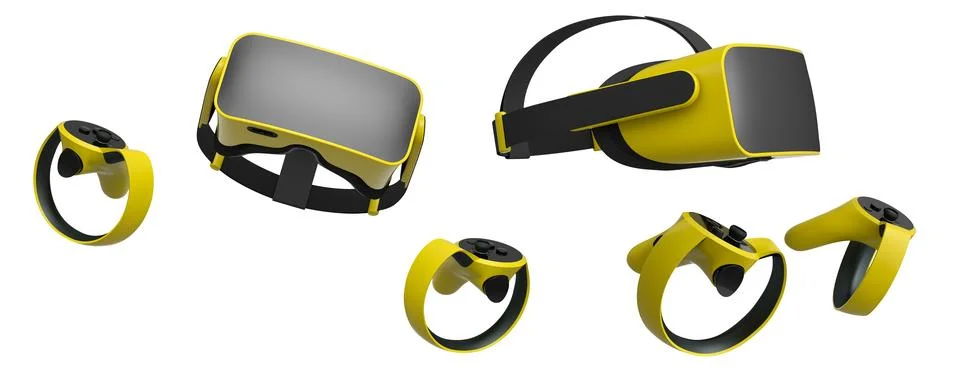 Virtual reality glasses and headset with controllers isolated on white Stock Illustration