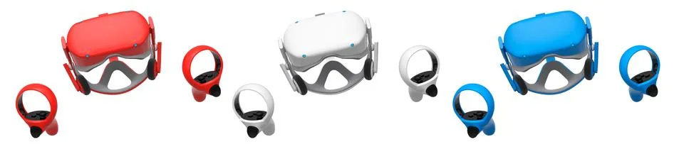 Virtual reality glasses and headset with controllers isolated on white Stock Illustration